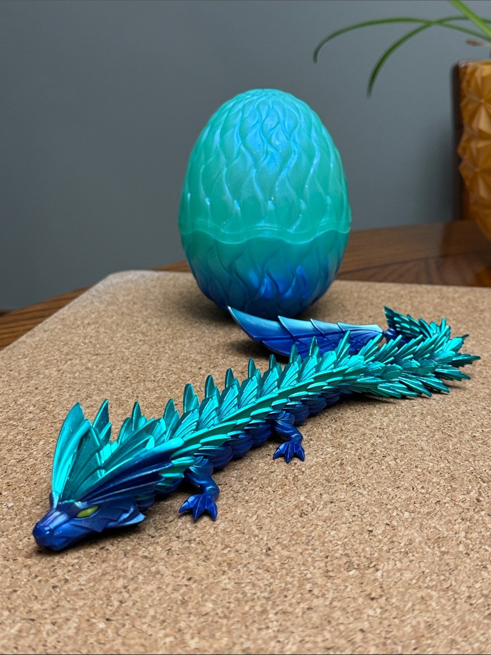 CrystaLynx Articulated Dragon Figure wt Display Egg Teal Blue Fidget Stress Toy